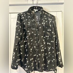 Express Black Sheer Blouse with White Bird Pattern